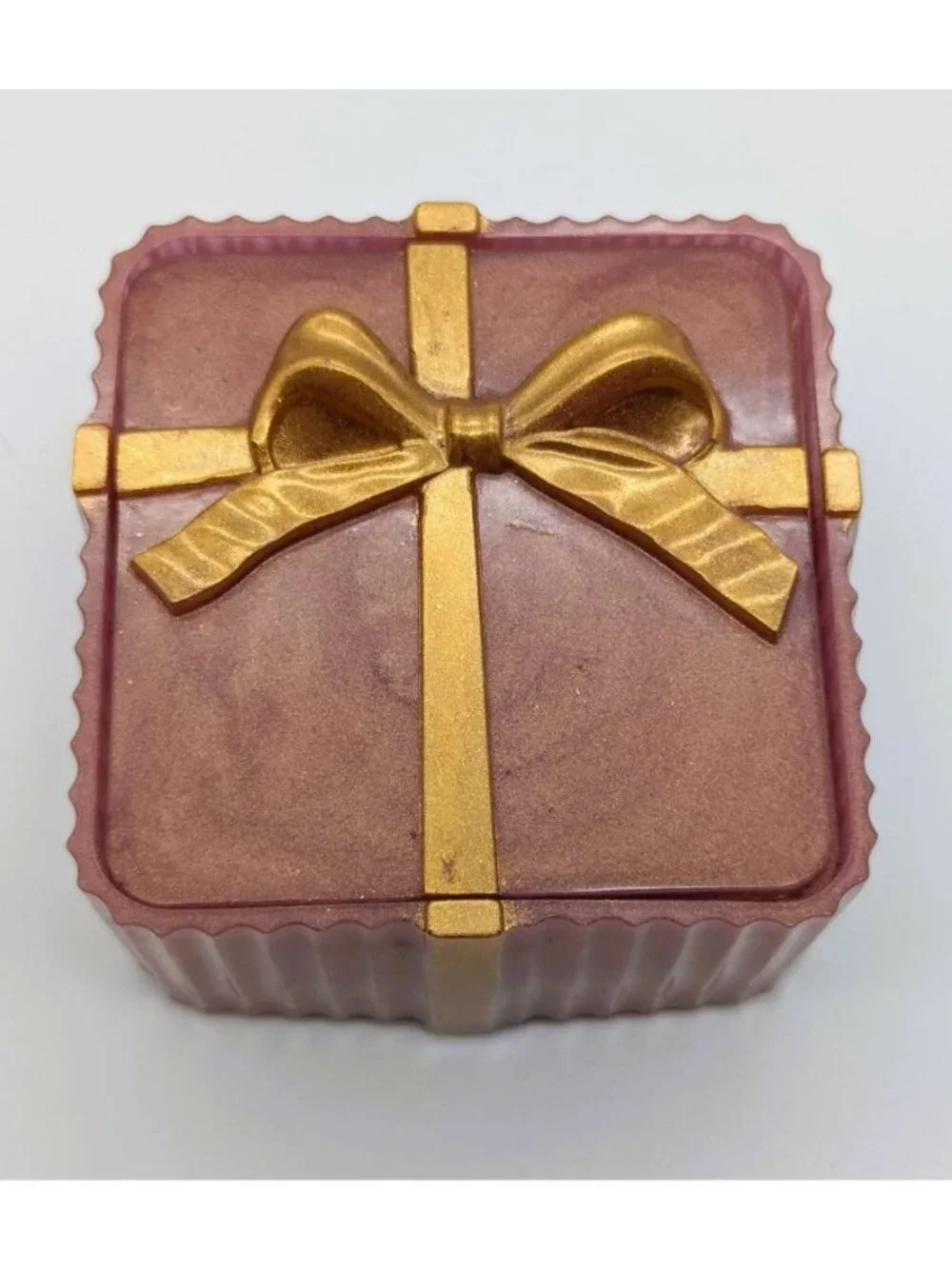 Pink & Gold Resin Gift Box With Bow Lid - Handmade Jewelry Organizer - 2.5